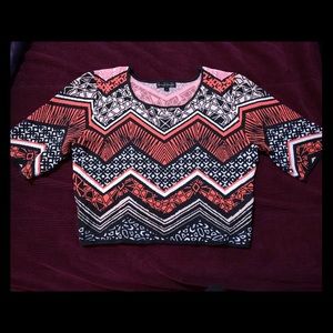 Crop sweater top - bold print - orange white black